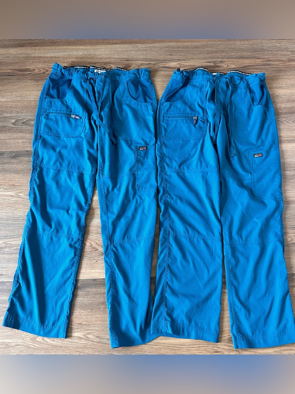 Koi Lite Peace 6-Pocket Scrub Pant Teal Blue Women Small PETITE Stretch Set of 2